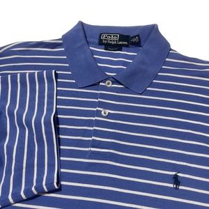 Polo Ralph Lauren Golf Fit Large Short Sleeve 100%‎ Pima Cotton Blue White Polo